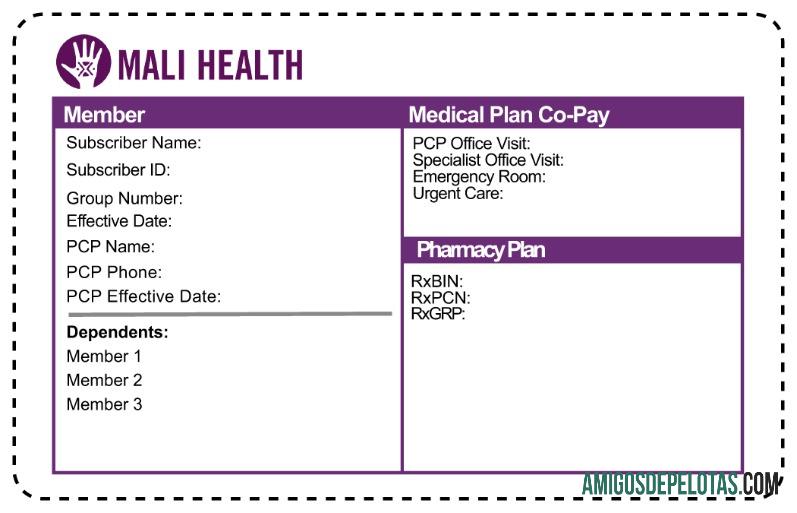 Cartão de seguro de saúde do Mali amostra
